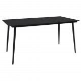 vidaXL Fekete acél és üveg kerti étkezőasztal 150 x 80 x 74 cm