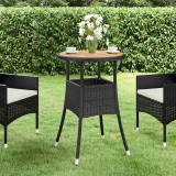 vidaXL Fekete akácfa és polyrattan kerti asztal Ø60 x 75 cm