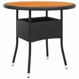 vidaXL Fekete akácfa és polyrattan kerti asztal Ø80 x 75 cm