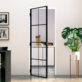 vidaXL Fekete edzett üveg és alumínium vékony beltéri ajtó 76x201,5 cm