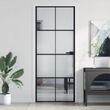 vidaXL Fekete edzett üveg és alumínium vékony beltéri ajtó 83x201,5 cm