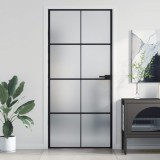 vidaXL Fekete edzett üveg és alumínium vékony beltéri ajtó 93x201,5 cm