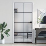 vidaXL Fekete edzett üveg és alumínium vékony beltéri ajtó 93x201,5 cm