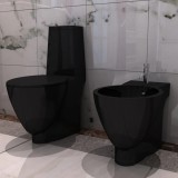 vidaXL Fekete kerámia WC és bidé szett
