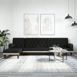 vidaXL Fekete L-alakú bársony kanapéágy 260x140x70 cm