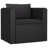 vidaXL Fekete polyrattan egyszemélyes kanapé párnákkal
