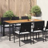 vidaXL Fekete polyrattan és akácfa kerti asztal 190 x 90 x 75 cm