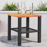 vidaXL Fekete polyrattan és akácfa kerti asztal 40 x 40 x 42 cm