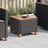 vidaXL Fekete polyrattan és akácfa kerti asztal 45 x 45 x 37 cm