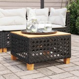 vidaXL Fekete polyrattan és akácfa kerti asztal 55 x 55 x 36 cm