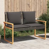 vidaXL Fekete polyrattan és akácfa kerti pad párnával