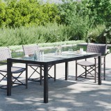 vidaXL Fekete polyrattan és edzett üveg kerti asztal 190 x 90 x 75 cm