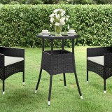 vidaXL Fekete polyrattan és edzett üveg kerti asztal Ø60 x 75 cm