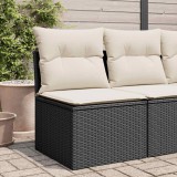vidaXL Fekete polyrattan karfa nélküli kerti kanapé párnával