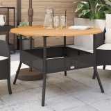 vidaXL Fekete polyrattan kerti asztal akácfa lappal Ø110 x 71 cm