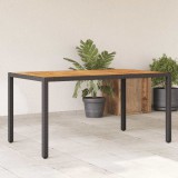 vidaXL Fekete polyrattan kerti asztal akácfa lappal 150 x 90 x 75 cm
