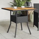 vidaXL Fekete polyrattan kerti asztal akácfa lappal 80 x 80 x 75 cm