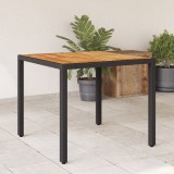 vidaXL Fekete polyrattan kerti asztal akácfa lappal 90 x 90 x 75 cm