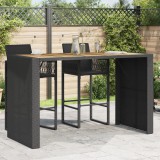 vidaXL Fekete polyrattan kerti bárasztal akácfa lappal 185x80x110 cm