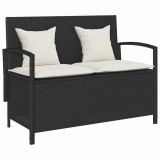 vidaXL Fekete polyrattan kerti tároló pad párnával