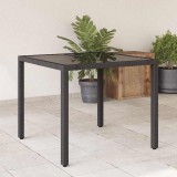 vidaXL Fekete polyrattan üveglapos kerti asztal 90 x 90 x 75 cm