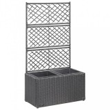 vidaXL Fekete rácsos polyrattan magaságyás 2 kaspóval 58 x 30 x 107 cm