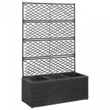 vidaXL Fekete rácsos polyrattan magaságyás 3 kaspóval 83 x 30 x 130 cm