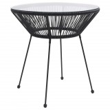 vidaXL Fekete rattan és üveg kerti étkezőasztal Ø70 x 74 cm