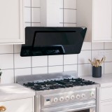 vidaXL Fekete rozsdamentes acél és edzett üveg fali páraelszívó 90 cm