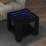 vidaXL Fekete szerelt fa dohányzóasztal LED-del 53 x 53 x 45 cm
