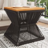 vidaXL Fekete tömör akácfa dohányzóasztal drót aljjal 38 x 38 x 38 cm