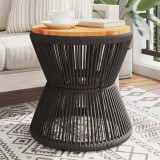 vidaXL Fekete tömör akácfa dohányzóasztal drót aljjal Ø 45x44 cm