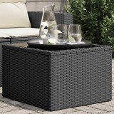 vidaXL Fekete üveglapú kerti asztal 55 x 55 x 37 cm polyrattan