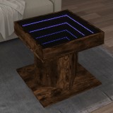vidaXL Füstös tölgy szerelt fa dohányzóasztal LED-del 50 x 50 x 45 cm