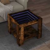 vidaXL Füstös tölgy szerelt fa dohányzóasztal LED-del 53 x 53 x 45 cm