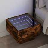 vidaXL Füstös tölgy végtelen hatású LED-es éjjeliszekrény 40x40x30 cm