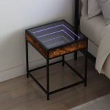 vidaXL Füstös tölgy végtelen hatású LED-es éjjeliszekrény 40x40x51 cm