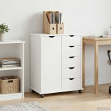 vidaXL Görgős szekrény 63,5 x 39 x 79 cm Tömör fenyőfa Fehér