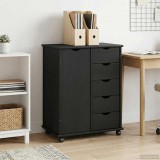 vidaXL Görgős szekrény 63,5 x 39 x 79 cm Tömör fenyőfa Fekete