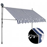 vidaXL Kék és fehér kézzel kihúzható LED-es napellenző 250 cm