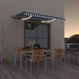 vidaXL Kék és fehér kézzel kihúzható LED-es napellenző 350 x 250 cm