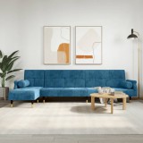 vidaXL Kék L-alakú bársony kanapéágy 271x140x70 cm