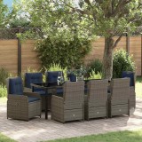 vidaXL Kert étkező szett párnával 9 pcs Szürke Poli rattan