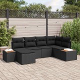 vidaXL Kerti Kanapé Szett 7 db 6-Ülőhelyek száma Fekete Polyrattan