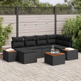 vidaXL Kerti Kanapé Szett 7 db 6-Ülőhelyek száma Fekete Polyrattan