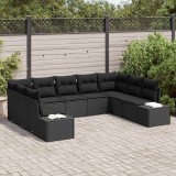 vidaXL Kerti Kanapé Szett 9 db 8-Ülőhelyek száma Fekete Polyrattan