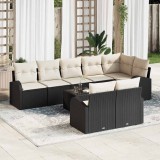 vidaXL Kerti Kanapé Szett Fekete és Krém 55 x 55 x 37 cm polirattan