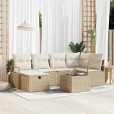 vidaXL Kerti Kanapé Szett párnával tárolóval 7 pcs Bézs Poli rattan