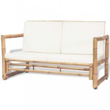 vidaXL Kétszemélyes bambusz kerti kanapé párnákkal