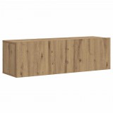 vidaXL Kézműves tölgy színű szerelt fa fali TV-szekrény 100x30x30 cm
